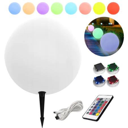Lampy-kule-ogrodowe - lampa solarna led kula ogrodowa 30cm z pilotem z kolorowym światłem rgb 6689 lvt 