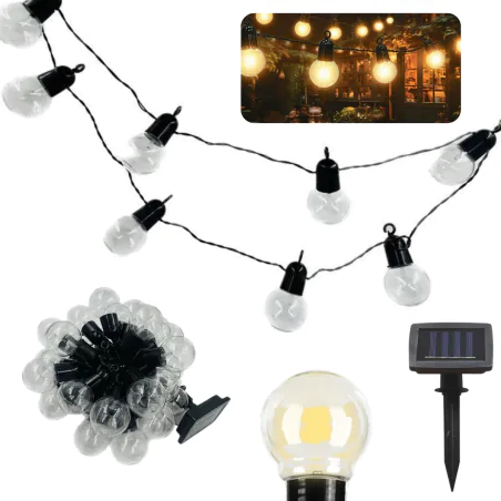 Swiecace-kule-i-girlandy - girlanda solarna led ogrodowa ciepłe światło 20 żarówek 3000k 485cm 3657 lvt 