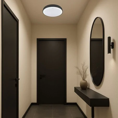 Plafony - czarna plafoniera sufitowa led plafon okrągły 3 barwy światła 24w ratan ideus 