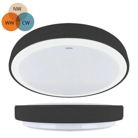 Plafony - czarna plafoniera sufitowa led plafon okrągły 3 barwy światła 24w ratan ideus 