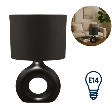 Lampki-nocne - lampka stołowa czarna ceramiczna e14 golf ideus 