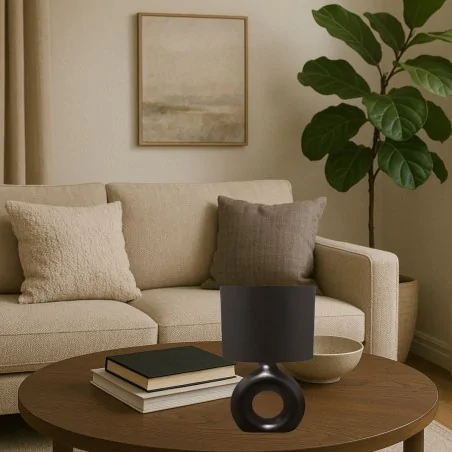 Lampki-nocne - lampka stołowa czarna ceramiczna e14 golf ideus 