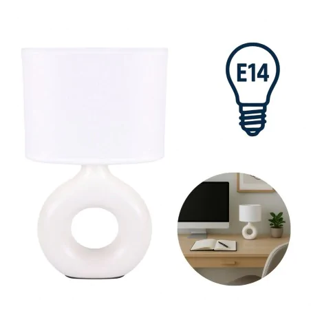 Lampki-nocne - lampka nocna na stolik biała klasyczna e14 golf ideus 