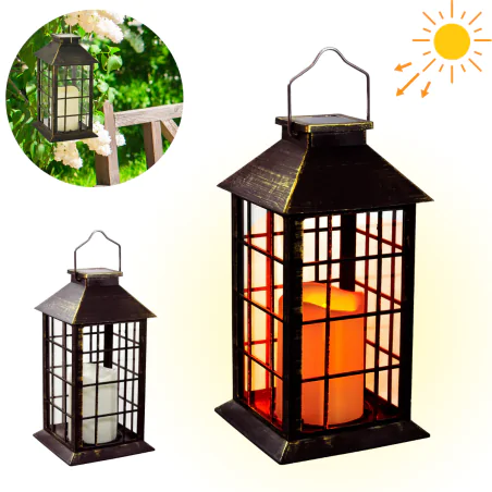 Latarenki-ogrodowe - lampion solarny latarenka patynowa ogrodowa 27cm z uchwytem 309563 polux-goldlux 