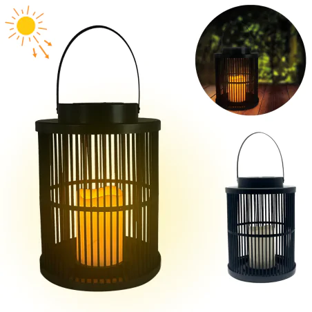 Latarenki-ogrodowe - lampion solarny latarenka ogrodowa czarna 25cm z uchwytem do zawieszenia 330215 polux-goldlux 