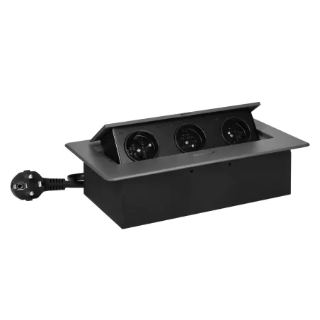 Gniazda-meblowe - grafitowe gniazdo meblowe wpuszczane w blat 3x2p+z z płaskim frezowanym rantem i przewodem 1,5m or-gm-9033/gr orno 