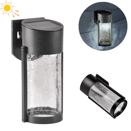 Kinkiety-solarne - kinkiet ścienny elewacyjny solarny led czarny popękane szkło 4000k vetro 323156 polux-goldlux 