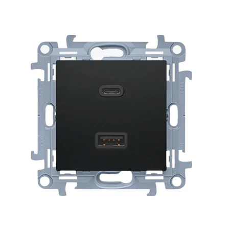 Ladowarki-usb - ładowarka usb podwójna czarny mat c+a  30w kontakt simon 10 cec2caq.01/49 