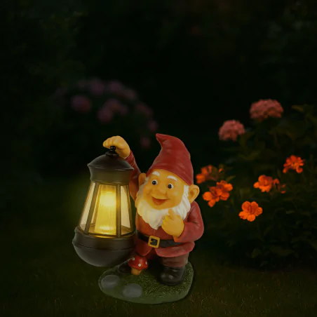 Ozdobne-oswietlenie-do-ogrodu - lampka solarna led figurka ogrodowa krasnal z latarnią vo2402 volteno 