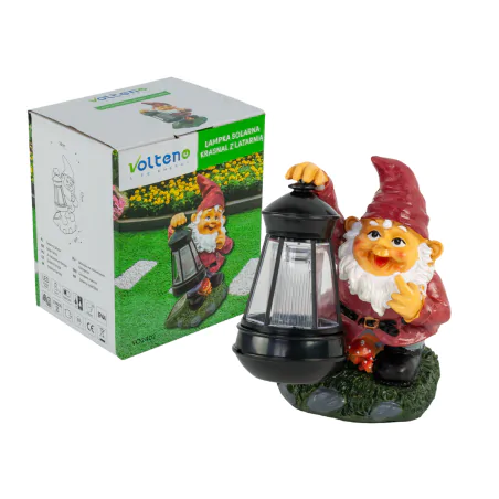 Ozdobne-oswietlenie-do-ogrodu - lampka solarna led figurka ogrodowa krasnal z latarnią vo2402 volteno 