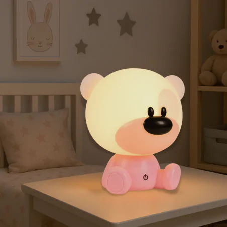 Oswietlenie-do-pokoju-dzieciecego - lampka nocna led dziecięca różowy miś prezent na dzień dziecka bibi 309907 