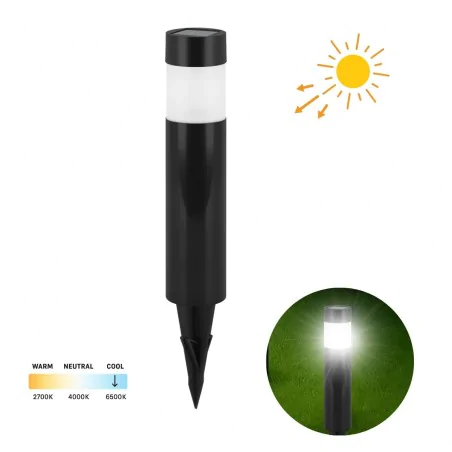 Lampy-solarne - słupek solarny czarny lampa do ogródka wbijana zimna miron led ideus 