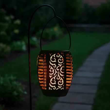 Ozdobne-oswietlenie-do-ogrodu - lampka solarna wisząca latarenka led ogrodowa z efektem płomienia shadow vo2789 volteno 