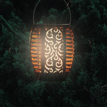 Ozdobne-oswietlenie-do-ogrodu - lampka solarna wisząca latarenka led ogrodowa z efektem płomienia shadow vo2789 volteno 