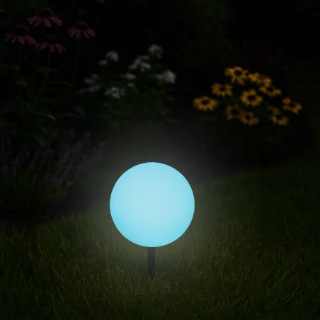 Lampy-solarne - lampa solarna ogrodowa led kula 20cm z pilotem wbijana vo1927 volteno 