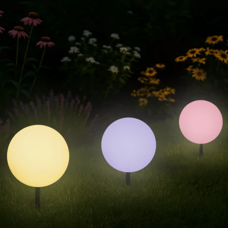 Lampy-solarne - lampa solarna ogrodowa led kula 20cm z pilotem wbijana vo1927 volteno 