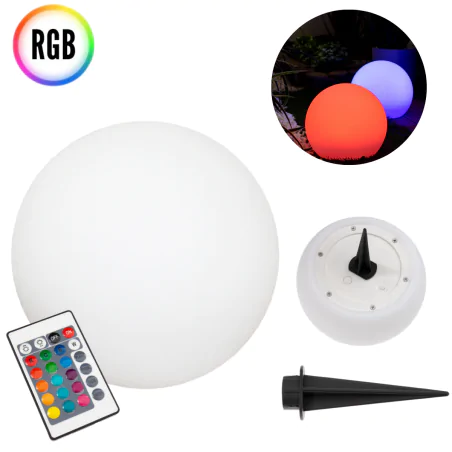 Lampy-solarne - lampa solarna ogrodowa led kula 20cm z pilotem wbijana vo1927 volteno 