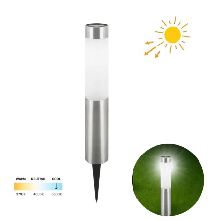 Lampy-solarne - słupek solarny srebrny lampa do ogródka wbijana zimna miron led ideus 