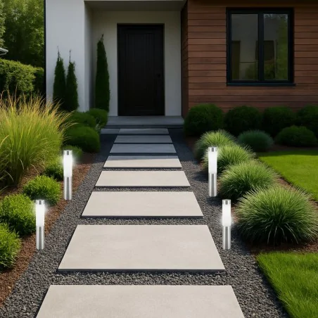 Lampy-solarne - słupek solarny srebrny lampa do ogródka wbijana zimna miron led ideus 