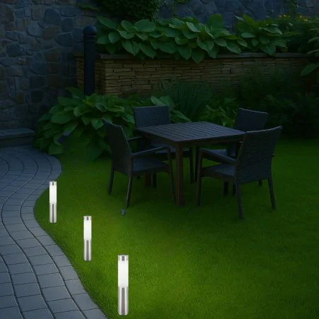 Lampy-solarne - słupek solarny srebrny lampa do ogródka wbijana zimna miron led ideus 