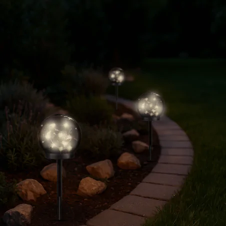 Lampy-solarne - lampka solarna do ogródka wbijana kula 10cm przypalany klosz z drucikiem gloris lumsol1115 lumiled 