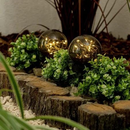 Lampy-solarne - lampka solarna do ogródka wbijana kula 10cm przypalany klosz z drucikiem gloris lumsol1115 lumiled 