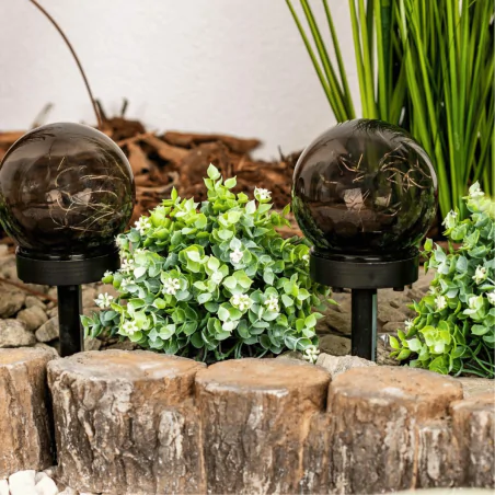 Lampy-solarne - lampka solarna do ogródka wbijana kula 10cm przypalany klosz z drucikiem gloris lumsol1115 lumiled 