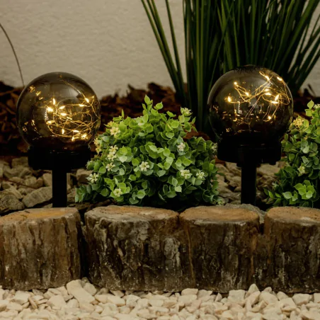 Lampy-solarne - lampka solarna do ogródka wbijana kula 10cm przypalany klosz z drucikiem gloris lumsol1115 lumiled 