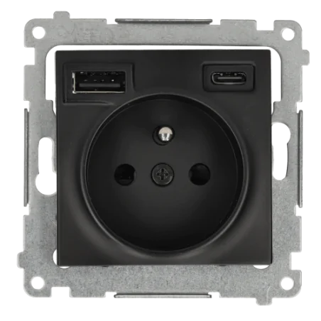 Gniazda-pojedyncze-podtynkowe - czarne gniazdo elektryczne z wejściem usb c i a dgz1zusb2ca.01/49 kontakt simon 54 