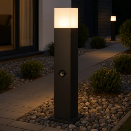 Lampy-ogrodowe-stojace - słupek ogrodowy z czujnikiem ruchu i zmierzchu 44cm grafitowa na żarówkę e27 new york 307330 polux-goldlux 