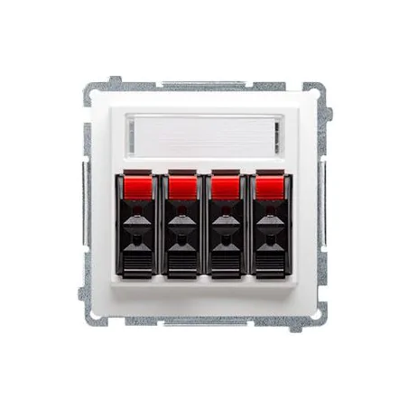 Gniazda-glosnikowe - białe gniazdo głośnikowe 4-krotne z polem opisowym bmgl34.01/11 simon basic kontakt-simon 