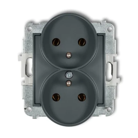 Gniazda-podwojne-podtynkowe - gniazdo elektryczne podwójne z uziemieniem graiftowy mat 28mgpr-2z mini karlik 