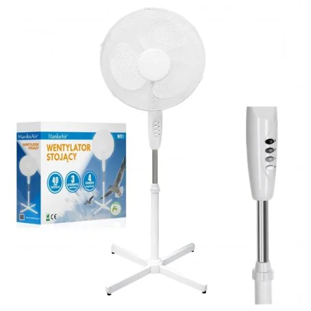 Wentylatory-podlogowe - cichy wentylator stojący wiatrak podłogowy biały z regulacją 45w 40cm 