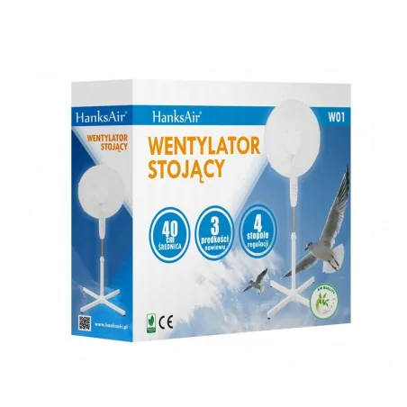 Wentylatory-podlogowe - cichy wentylator stojący wiatrak podłogowy biały z regulacją 45w 40cm 