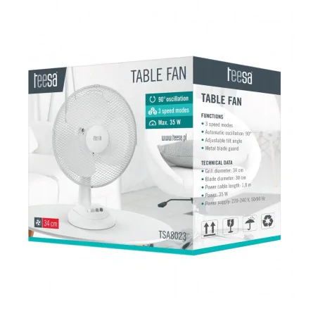 Wentylatory-na-biurko - cichy wentylator biurkowy wiatrak stołowy biały z regulacją 35w tsa8023 teesa 