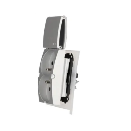 Gniazda-podwojne-podtynkowe - jasnoszare gniazdo podwójne z klapką do łazienki matowe tgz2bmcz.01/114 kontakt simon 55 