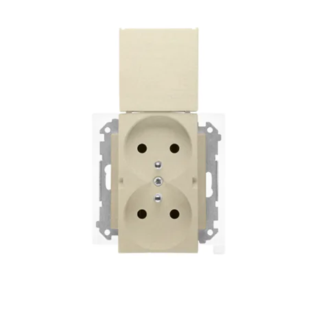 Gniazda-podwojne-podtynkowe - matowe gniazdo podwójne z klapką do łazienki szampańskie tgz2bmcz.01/144 kontakt simon 55 