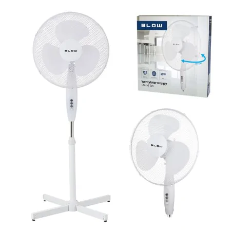 Wentylatory-podlogowe - mocny wentylator stojący wiatrak podłogowy obrotowy biały na upały 55w blow 
