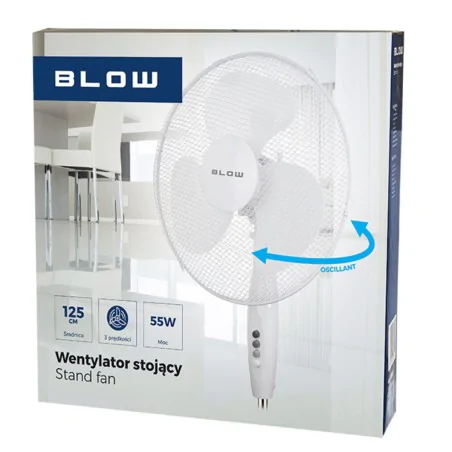 Wentylatory-podlogowe - mocny wentylator stojący wiatrak podłogowy obrotowy biały na upały 55w blow 