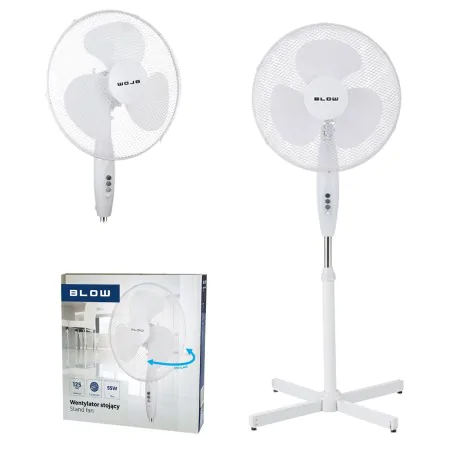 Wentylatory-podlogowe - mocny wentylator stojący wiatrak podłogowy obrotowy biały na upały 55w blow 