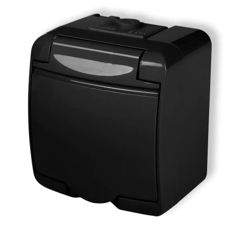 Gniazda-elektryczne - 12ghe-1 czarne gniazdo zewnętrzne natynkowe z klapką ip54 junior karlik 