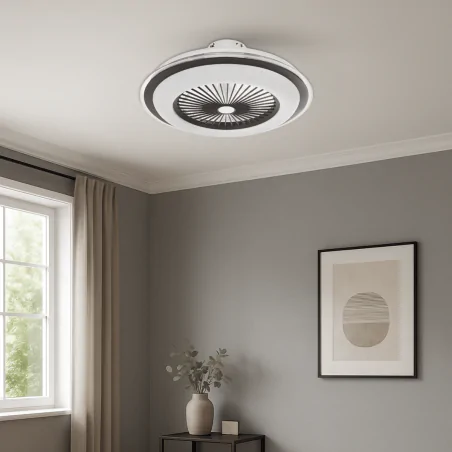 Plafony - plafon led z wiatrakiem na pilota o średnicy 60cm lampowentylator czarny zephyr ml1514 eko-light 