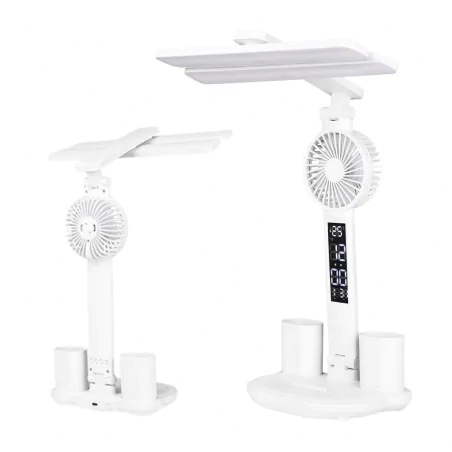 Lampki-biurkowe - lampka na biurko led ściemnialna z funkcją zegara i wbudowanym wentylatorem summer lvt 