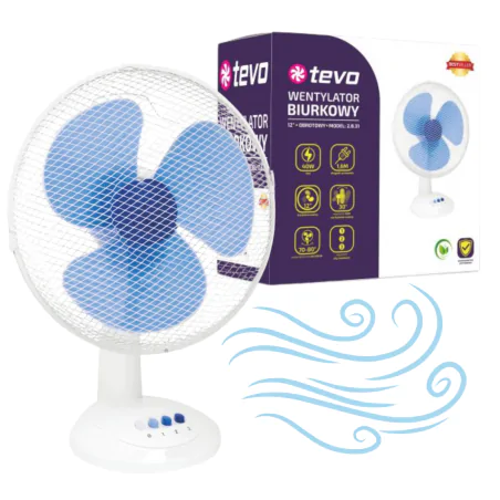 Wentylatory-na-biurko - wentylator biurkowy obrotowy biało-niebieski 12 cali 40w fan2.b.31 tevo 
