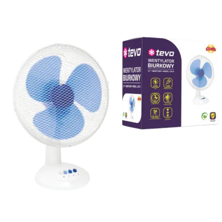 Wentylatory-na-biurko - wentylator biurkowy obrotowy biało-niebieski 12 cali 40w fan2.b.31 tevo 
