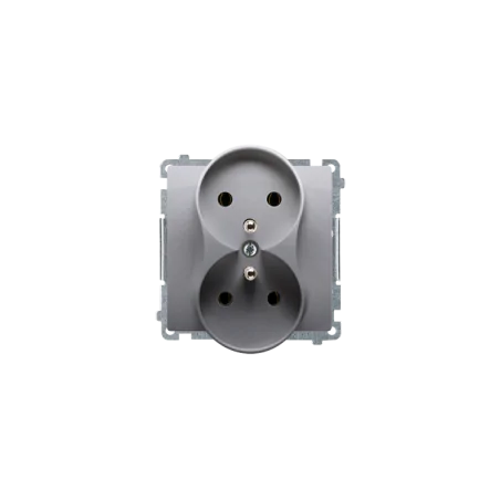 Gniazda-elektryczne - gniazdo podwójne z uziemieniem z przesłonami bmgz2mz.01/21 inox kontakt-simon basic 