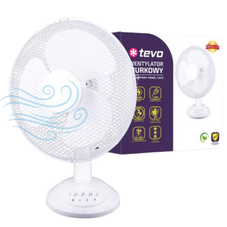 Wentylatory-na-biurko - wentylator na biurko biały obrotowy 12 cali 40w tevo 
