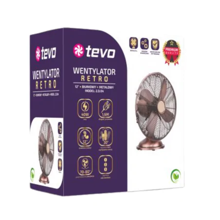 Wentylatory-na-biurko - wentylator biurkowy obrotowy 12 cali retro metalowy 40w miedziany tevo 