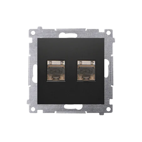 Gniazda-komputerowe - czarne gniazdo komputerowe podwójne ekranowane rj45 kategoria 6 z przesłoną  d62e.01/49 simon 54 kontakt-simon 