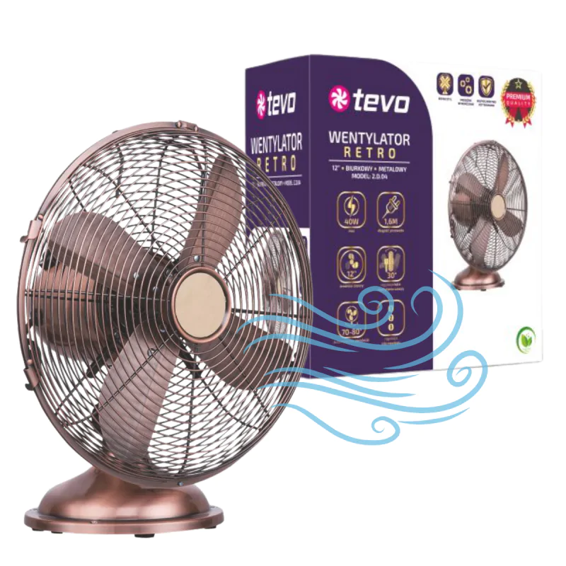 Wentylatory-na-biurko - wentylator biurkowy obrotowy 12 cali retro metalowy 40w miedziany tevo firmy TEVO 